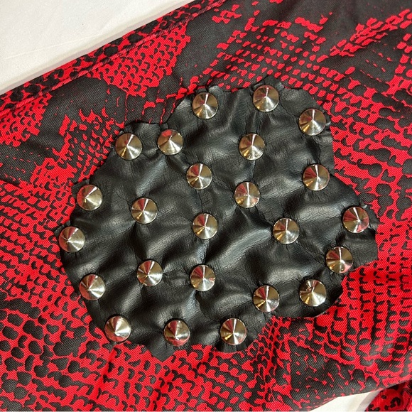 Trash and Vaudeville Red Snake Print Y2K Studded Leather Patch Pants Punk Goth - Picture 7 of 10